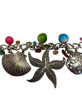 Beach-Themed Charm Bracelet With Starfish Shell & Sand Dollar Charms Colorful Be